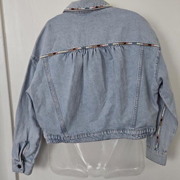 ba&sh Light Wash Denim Jacket with Multicolor Stitched Trim NWT - Picture 4 of 8